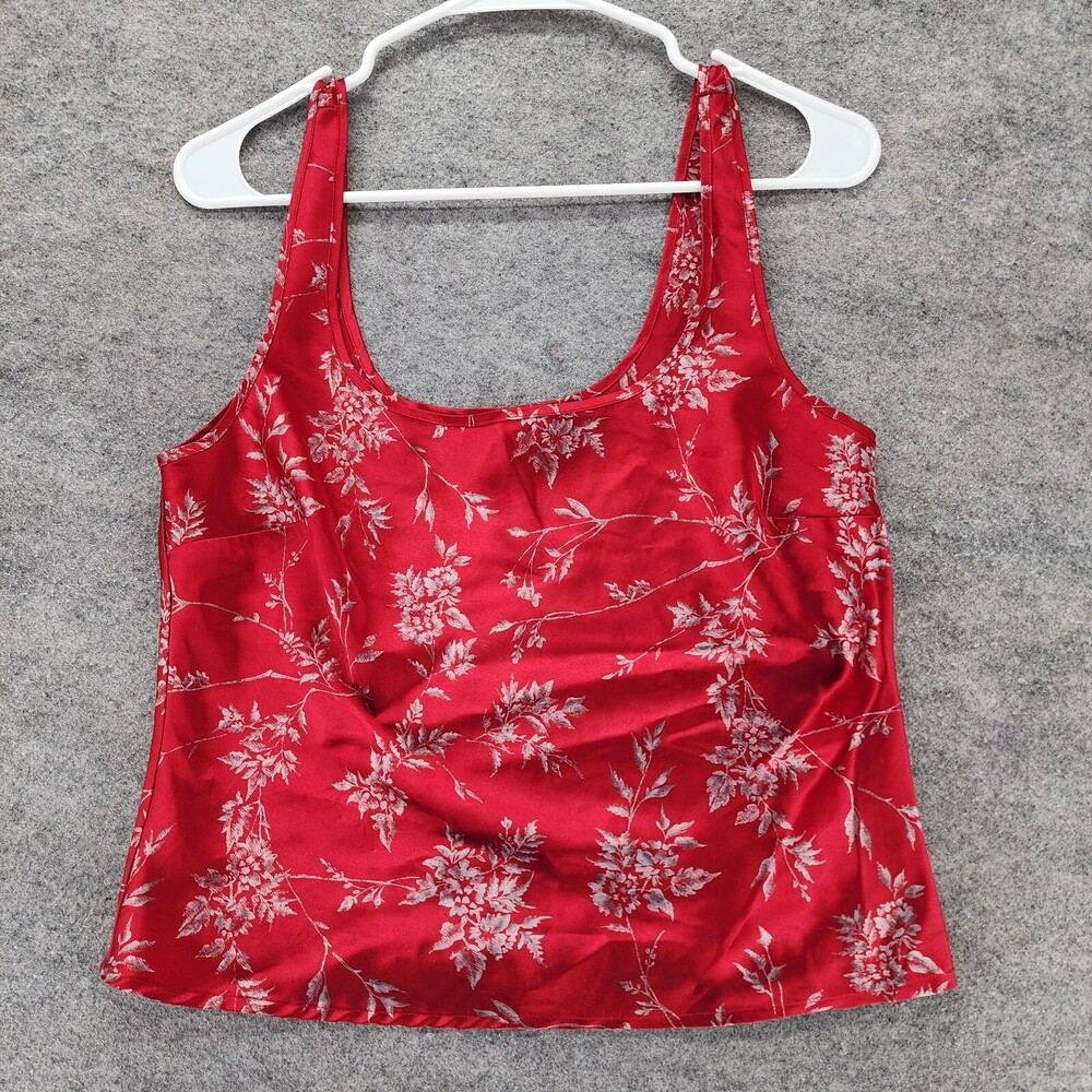 Victoria Secret Pajama Top Womens Medium Sleeveless Red Floral Satin